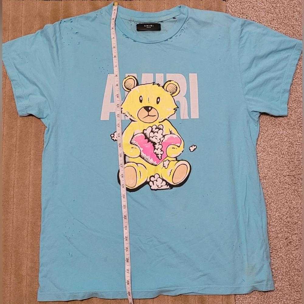Amiri Men's Teal Teddy Bear Distressed T-shirt Pre-owned Fair Condition